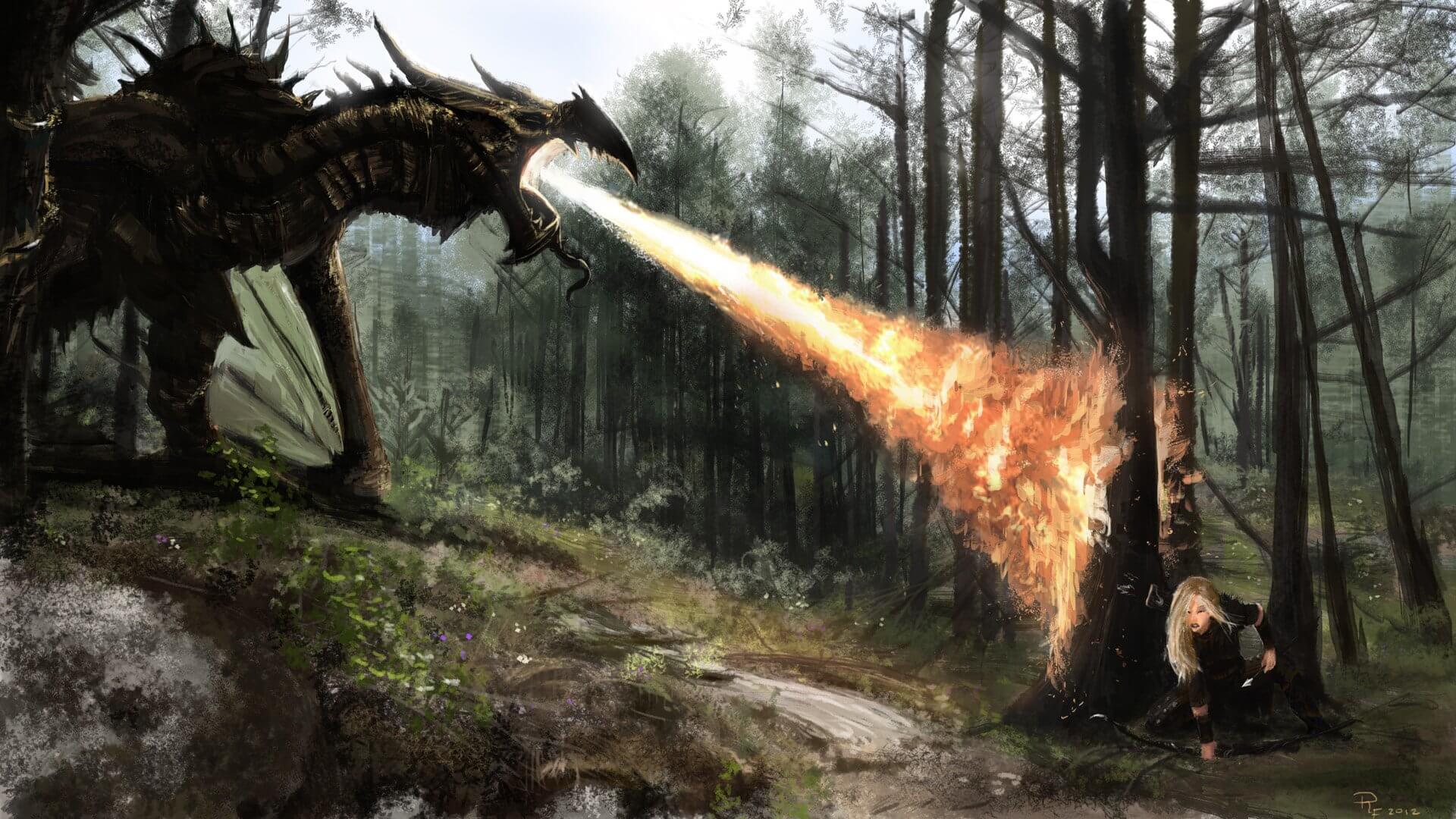 Skyrim Art: Firebreathing Dragon HD Wallpaper • GamePhD