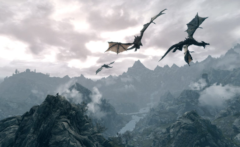 skyrim dragons above hd wallpaper